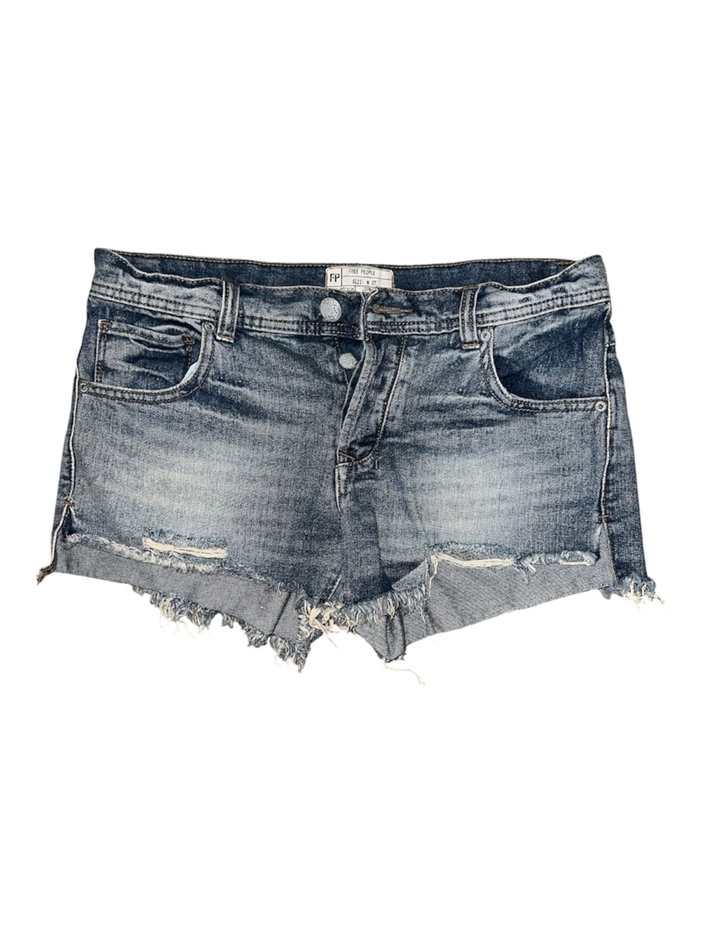 Free People Faded Indigo Distressed Denim Cutoff Shorts